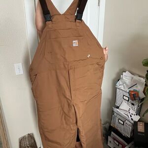 Carhartt Tan Quilt Lined Duck Bib Flame Resistant Work Overalls